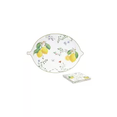   Citromformájú porcelántálca 25x18cm, dobozban, Fleurs et Citrons – Easy Life-Nuova
