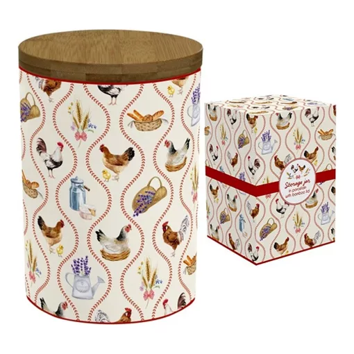 Easy Life-Nuova Porcelán konyhai tároló bambusz fedéllel, 11x16cm, dobozban, Country Life