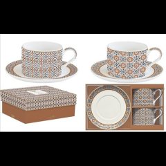   Easy Life-Nuova Porceláncsésze+alj 240ml, 2 személyes, dobozban, Coffee Mania, Geoethnic
