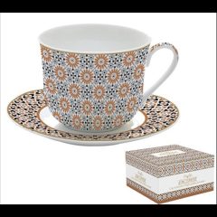   Easy Life-Nuova Porcelán reggelizőcsésze+alj 400ml, dobozban, Atmosphere, Geoethnic