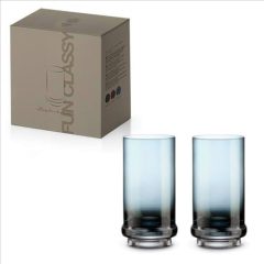   Pozzi Milano Long Drink pohár színes üvegből, 370ml, 2 db-os szett, Dark Blue