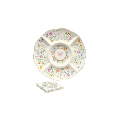 Porcelán kínálótálca dia25,5cm, dobozban, Dancing Butterfly – Easy Life-Nuova