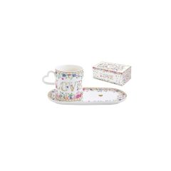   Porcelánbögre 320ml, porcelántálcán 23x12cm, dobozban, Mon Amour – Easy Life-Nuova
