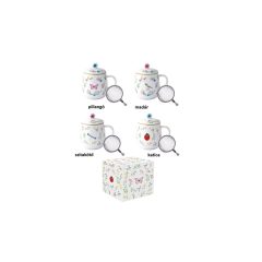   Porcelán szűrősbögre tetővel, 450ml, dobozban, Fancy Garden – Easy Life-Nuova