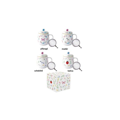 Porcelán szűrősbögre tetővel, 450ml, dobozban, Fancy Garden – Easy Life-Nuova