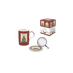   Porcelán szűrősbögre tetővel, 350ml, dobozban, Festive Avenue, Atmosphere – Easy Life-Nuova