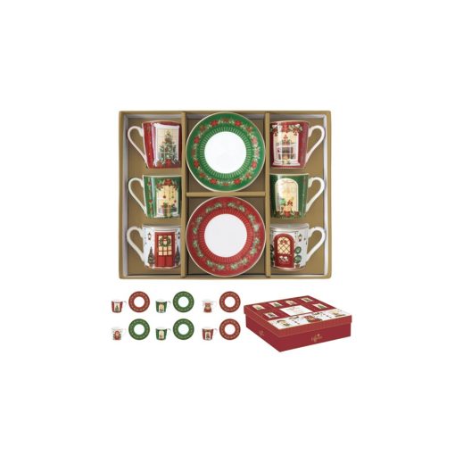 Porcelán eszpresszócsésze+alj 6 személyes, 100ml, dobozban, Coffee Mania, Festive Avenue – Easy Life-Nuova