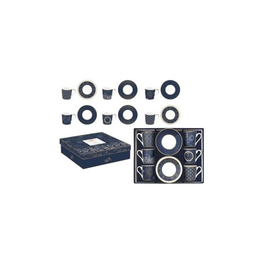 Porcelán eszpresszócsésze+alj 6 személyes, 100ml, dobozban, Midnight, Coffee Mania – Easy Life-Nuova