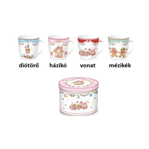 Porcelánbögre 350ml, fémdobozban, Sweet Christmas – Easy Life-Nuova