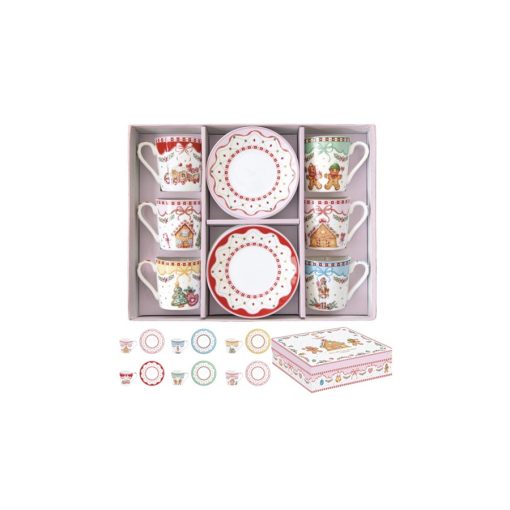 Porcelán eszpresszócsésze+alj 6 személyes, 100ml, dobozban, Coffee Mania, Sweet Christmas – Easy Life-Nuova