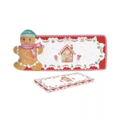   Porcelántálca mézeskalács figurával, 36x16cm, dobozban, Sweet Christmas – Easy Life-Nuova