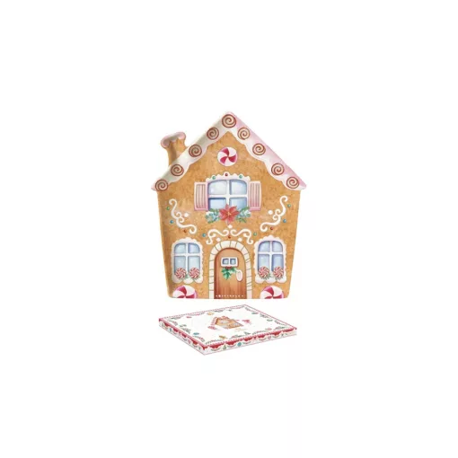 Porcelántálca 21x25,5cm, mézeskalács házikó forma, dobozban, Sweet Christmas – Easy Life-Nuova