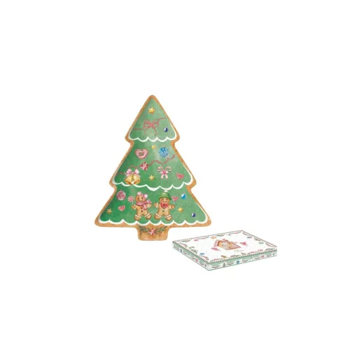 Porcelántálca 20,5x25,5cm, karácsonyfa forma, dobozban, Sweet Christmas – Easy Life-Nuova