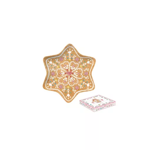 Porcelántálca 22,5cm, mézeskalács csillag forma, dobozban, Sweet Christmas – Easy Life-Nuova