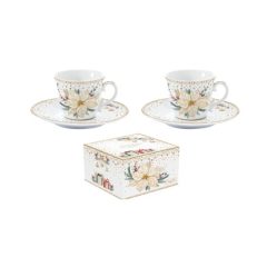   Porcelán eszpresszócsésze+alj 2 személyes, 80ml, dobozban, White Elegance – Easy Life-Nuova