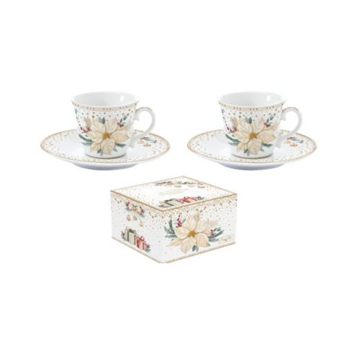 Porcelán eszpresszócsésze+alj 2 személyes, 80ml, dobozban, White Elegance – Easy Life-Nuova