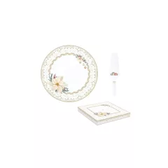   Porcelán tortatál lapáttal, 32cm, dobozban, White Elegance – Easy Life-Nuova