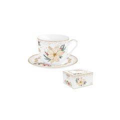   Porcelán reggelizőcsésze+alj 370ml, dobozban, White Elegance – Easy Life-Nuova