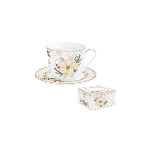 Porcelán reggelizőcsésze+alj 370ml, dobozban, White Elegance – Easy Life-Nuova