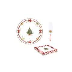   Porcelán tortatál lapáttal, 32cm, dobozban, Christmas Tale – Easy Life-Nuova
