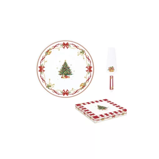 Porcelán tortatál lapáttal, 32cm, dobozban, Christmas Tale – Easy Life-Nuova