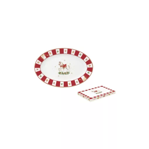 Porcelán ováltálca 35x23,5cm, dobozban, Christmas Tale – Easy Life-Nuova