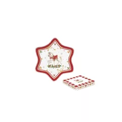   Porcelán csillagtálca 22,5cm, dobozban, Christmas Tale – Easy Life-Nuova