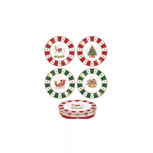 Porcelán desszerttányérszett 4db-os, 19cm, dobozban, Christmas Tale – Easy Life-Nuova