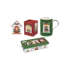   Porcelánbögre 350ml+teafiltertartó 8,5x10,5cm+fémdoboz 7,5x7,5x9cm, ajándékszett dobozban, Festive Avenue Atmosphere – Easy Life-Nuova