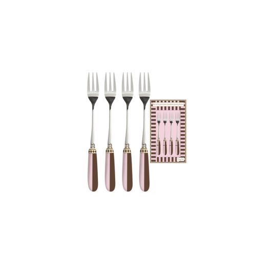 Rozsdamentes süteményes villaszett 4 db-os, porcelánnyéllel, Sweet Moments – Easy Life-Nuova