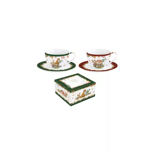 Porcelán teáscsésze+alj 240ml, 2 személyes, dobozban, Forest Dream – Easy Life-Nuova