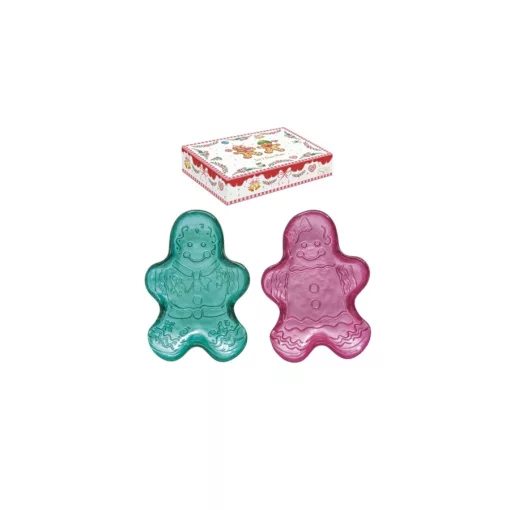 Üvegtál szett 2 db-os, 17x12,5cm, mézeskalács figura forma, dobozban, Sweet Christmas – Easy Life-Nuova