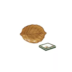   Nyírfalevél üvegtányér 26x18cm, dobozban, Forest Dream – Easy Life-Nuova