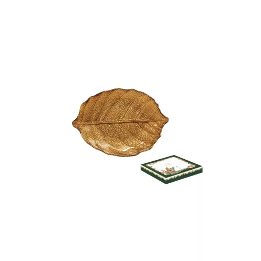 Nyírfalevél üvegtányér 26x18cm, dobozban, Forest Dream – Easy Life-Nuova