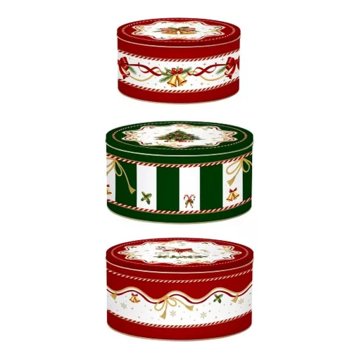 Fémdoboz 3 db-os szett kerek, 19,5x8/16,5x7,5/13,5x6,5cm, Christmas Tale – Easy Life-Nuova
