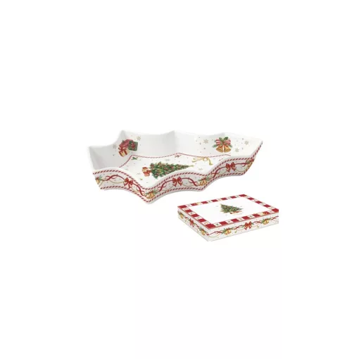 Porcelán fenyőtál, 28,5x21,5,cm, dobozban, Christmas Tale – Easy Life-Nuova