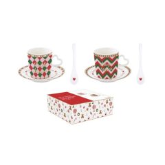  Porcelán eszpresszócsésze+alj 2 személyes, 100ml, dobozban, Christmas Twist – Easy Life-Nuova