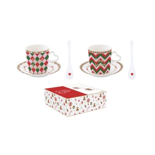 Porcelán eszpresszócsésze+alj 2 személyes, 100ml, dobozban, Christmas Twist – Easy Life-Nuova