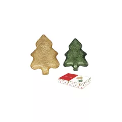   Fenyőfa üvegtál 2 db-os szett, arany-zöld, 20x13/16x11cm, dobozban, Christmas Twist – Easy Life-Nuova