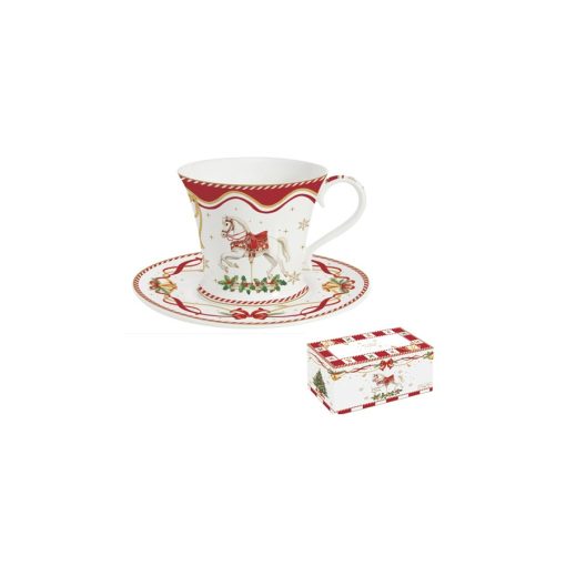 Porcelán teáscsésze+alj, 200ml, dobozban, Christmas Tale – Easy Life-Nuova