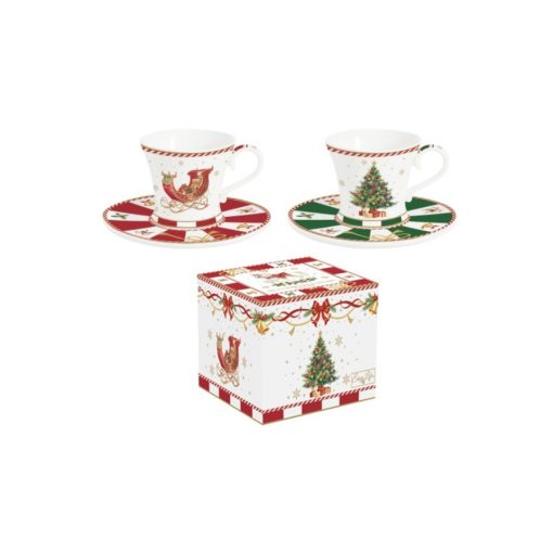 Porcelán eszpresszócsésze+alj 2 személyes, 80ml, dobozban, Christmas Tale – Easy Life-Nuova