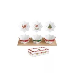   Porcelán csillagtálka szett 3 db-os, bambusztálcán, 34x12cm, dobozban, Christmas Tale – Easy Life-Nuova