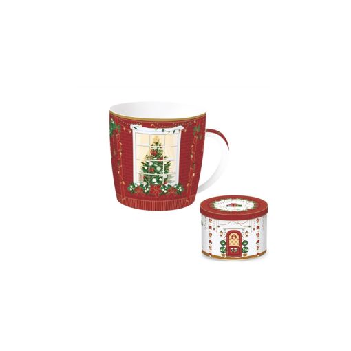 Porcelánbögre 350ml, fémdobozban, Festive Avenue, Atmosphere – Easy Life-Nuova