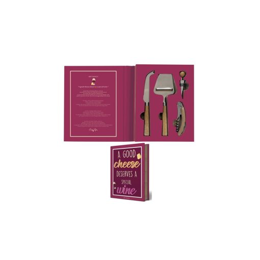 Bor-sajt készlet 4 db-os, bornyitóval, üvegzáróval, sajtkéssel és szeletelővel, Gift Novels – Easy Life-Nuova