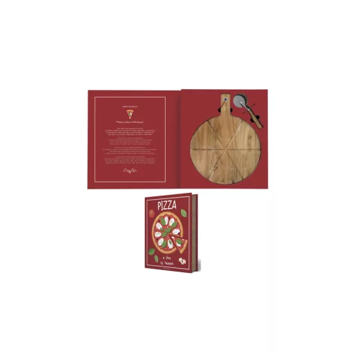 Pizzakészlet 2 db-os, akácfa pizzalap 42x32cm, pizzaszeletelővel, Gift Novels – Easy Life-Nuova