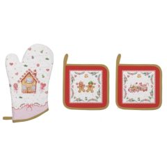   Edényalátét 2db 20x20cm+edényfogó kesztyű 20x30cm, 100% pamut, Sweet Christmas – Easy Life-Nuova