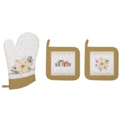   Edényalátét 2 db,20x20cm+edényfogó kesztyű 20x30cm, 100% pamut, White Elegance – Easy Life-Nuova