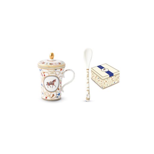 Porcelánbögre 300ml tetővel, kanállal dobozban, Cheval – Pozzi Milano