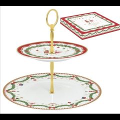  Easy Life-Nuova Porcelán süteményes állvány 2 emeletes 19/27cm dobozban, Magie de Noel