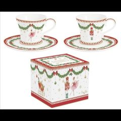   Easy Life-Nuova Porcelán eszpresszócsésze+alj 2 személyes, 80ml, dobozban, Magie de Noel